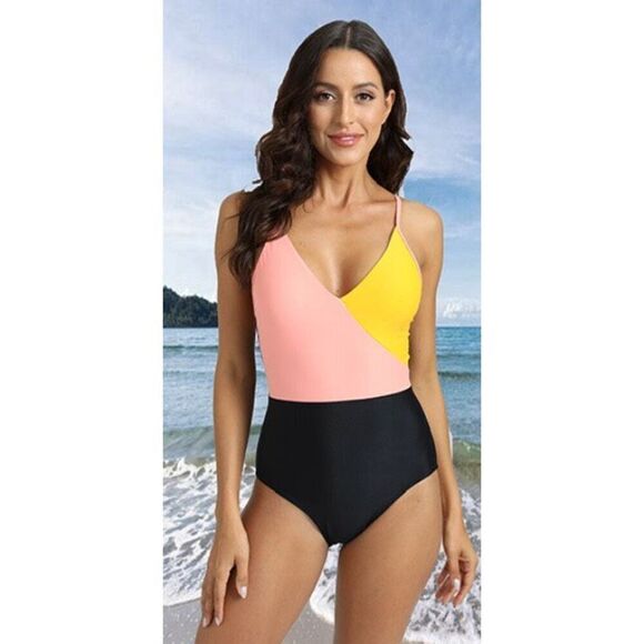 NWT DANGA BAY One Piece Women’s Swimsuit Size L 12-14 Color Block Slimming Teens - Picture 11 of 12